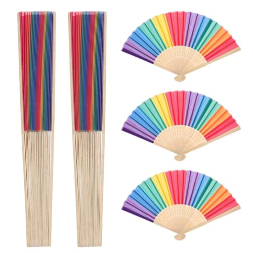 BESPORTBLE Lot de 5 éventails à main arc-en-ciel et tissu pliables de style vintage légers et peu encombrants pour les fêtes et les événements pour femme