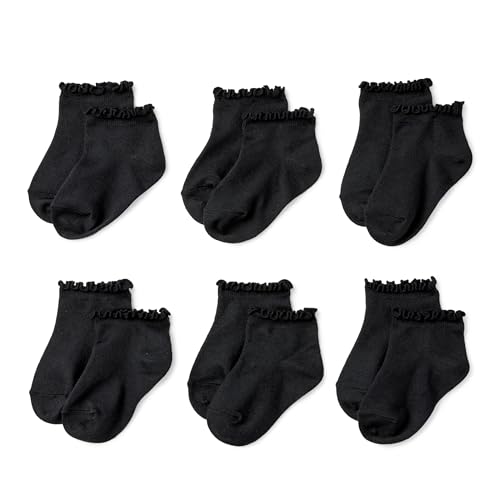 Amazon Essentials Fille Socquettes à Bord Volanté, Lot de 6, Noir, L (8-12 ans)