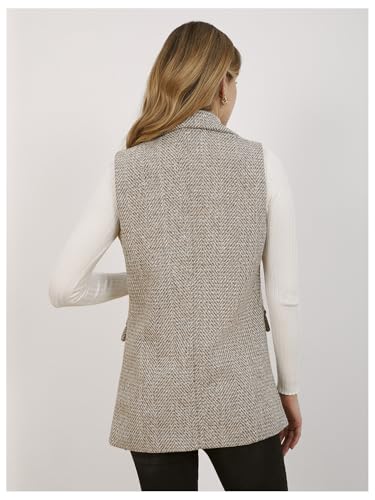 MakeMeChic Women's Tweed Blazer Vest Sleeveless Lapel Collar Business Casual Jacket Coat2
