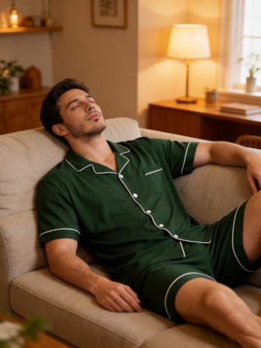 Image of Mens 2 Piece Short Sleeve Button Down Pajama Set, S-3XL