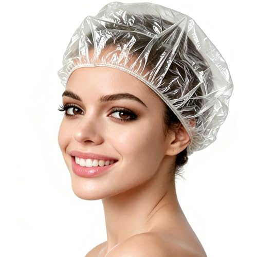 Disposable Shower Caps 120pcs 20.5Inch Clear Thick Waterproof Plastic Hair Caps Extra Large Elastic Bath Caps for Women Men Hair Treatment Home Spa Hotel Salon Travel Essentials Accessories