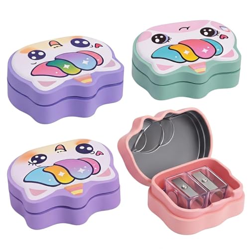 FunBlast Unicorn Metal Pencil Sharpener for Kids – Set of 4 Pcs Sharpener for Kid with 2 Holes, Stationery Items Aesthetic, Stylish Sharpener for Kid, Birthday Return Gifts for Kids (L)