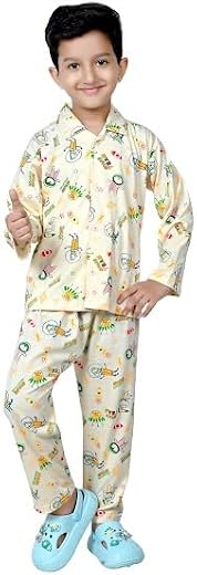 Chiclift Unisex Kids Cotton Night Suit Set - Full Sleeve Shirt &amp; Pajama | Space Theme Cartoon Print Sleepwear for Boys &amp; G...