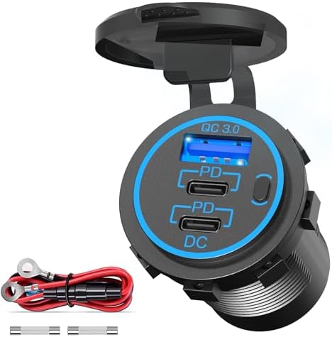 PD 3.0 USB C Steckdose 12V Einbau: Dual Typ C USB Dose Buchse Wasserdicht 12 Volt KFZ Zigarettenanzünder Adapter mit Schalter für Wohnmobil Auto Motorrad Boot LKW Wohnwagen