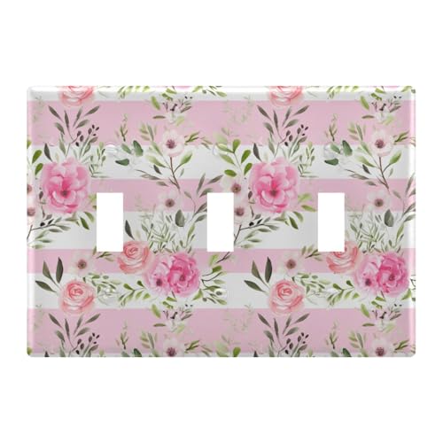 Light Switch Cover Pink Rose Flower Wall Plates for Electrical Outlets 3 Gang 202a8746