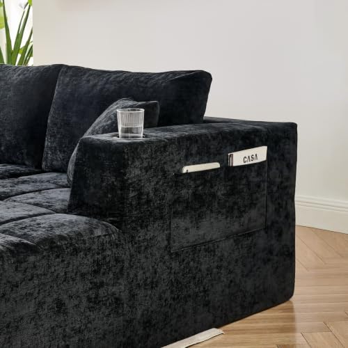 Image of KCGKCG 132 inch U Shaped Chenille Cloud Couch - No Assembly Required, Black