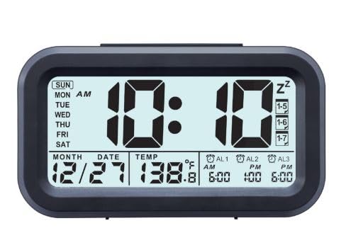 Image of Ajanta Digital Tabel Alarm Clock | Smart Night Light | Temperature Display| Multi-Functional Weekly Alarm Settings | Snooze Digital Backlit Alarm Clock (White) (Black)