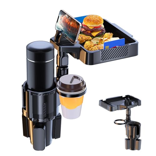 Plateau porte-gobelet de voiture avec base réglable amovible 4-en-1 pour console centrale