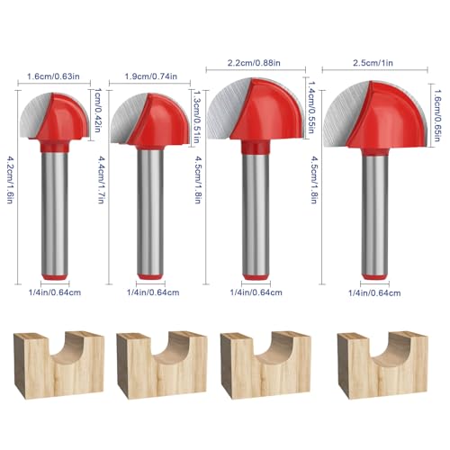 8pcs 1/4" Shank Cove Core Box Router Bit Set, Round Nose Tipped Router Bits Carbide Round Groove Router Bit Cutter Tool for Woodworking Grooving 3 8pcs 1/4" Shank Cove Core Box Router Bit Set, Round Nose Tipped Router Bits Carbide Round Groove Router Bit Cutter Tool for Woodworking Grooving - Image 3