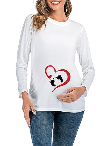 SISAY T-Shirts à Manches Longues Maternité Vetement Femme Enceinte Grossesse Hiver Tshirt Allaitement Haut Imprimé Mignon Blouse Automne Pull Printemps Chemise Motif Mode Tunique Ample Grande Taille