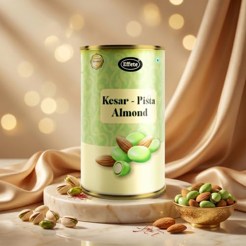 Image of Effete Choco Coated Kesar pista Chocolate Almond Can - 96gm, Chocolaty Dryfruits, Chocolicious Almonds, Dryfruits chocolates packet, chocolates gift pack, chocolate box, chocolates gift hemper