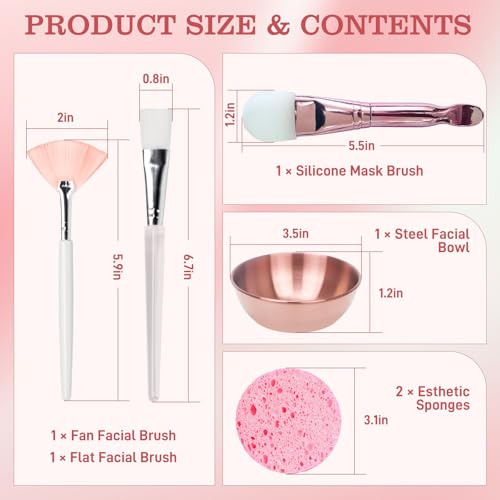 6 Pcs Face Mask Mixing Bowl Set - 1 Facial Bowl, 1 Fan Face Mask Brush Applicator, 1 Flat Brush, 1 Silicone Mask Brush Applicator & 2 Sponges, For Mask, Clay Mask, Cosmetics, Eye Mask, Body Lotion