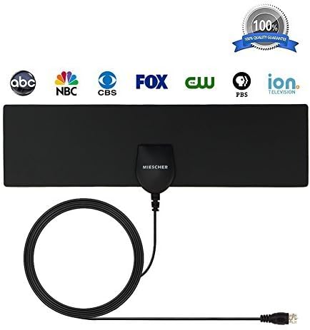 HDTV Antenna, MIESCHER Indoor Digital TV Antenna (1080P / VHF / UHF / 35 Miles Range) and 10ft Coaxial Cable, Free Local Channels for Life for HDTV / TV - Black