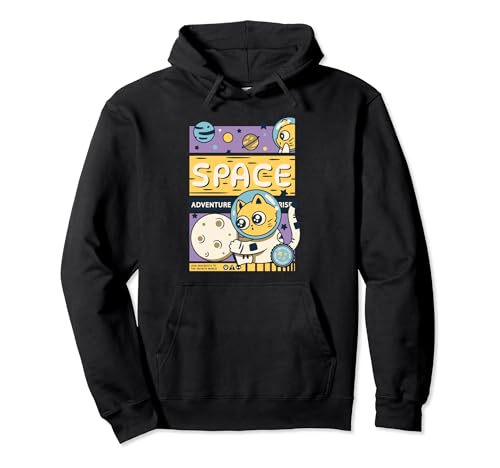 Espacio Aventura Gato Espacio Exterior Planeta Estrella Lindo Retro Sudadera con Capucha