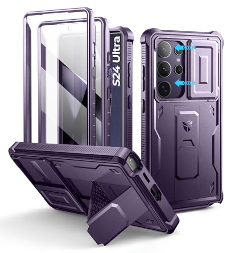 Image of Dexnor for Samsung Galaxy S24 Ultra Case with Built-in Slide Camera Cover & Screen Protector & Kickstand, Shockproof Rugged Case Full-Body Bumper Protective Cover for Galaxy S24 Ultra (2024),Purple
