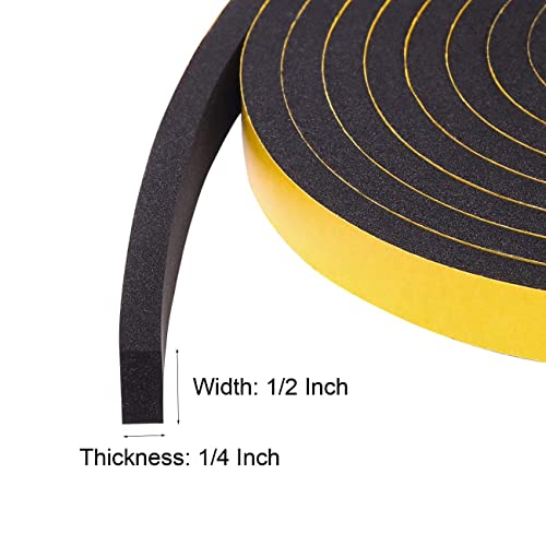 Fowong Adhesive Door Weather Stripping - 2 Rolls, 1/2 Inch Wide X 1/4 Inch Thick, Window Insulation High Density Foam Tape Neoprene Rubber Seal Strip, 2 X 13 Ft, Total 26 Feet #TOP2