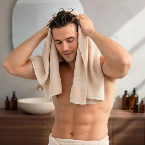 Image of NAKSH Bamboo Towels for Bath Large Size 550 GSM, Beige | Super Absorbent | Soft, Fluffy & Fade Resistant Color | Luxurious & Stylish | Machine Wash