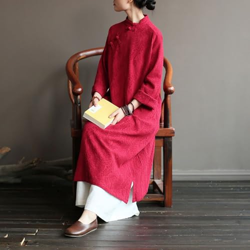 Image of LUZU JUNU Spring Women Dresses Chinese Dress Traditional Collar Vintage Cotton Linen Robe Cheongsam Dresses