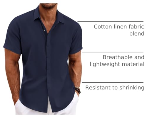 Image of COOFANDY Men's Linen Shirts Short Sleeve Casual Shirts Button Down Shirt for Men Beach Summer Wedding Shirt