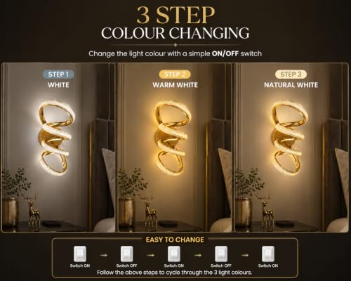 Image of FILLISKA Luxurious LED Wall Lamp for Home with Adjustable Colour Changing Function (1 Year Warranty)(French Gold-1201)