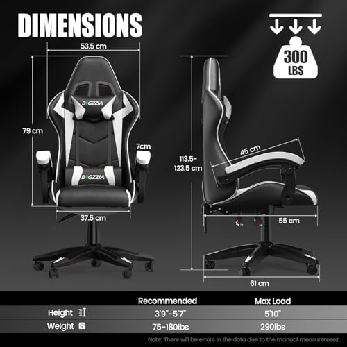 bigzzia Gaming Chair Office Chair Desk Chair Swivel Heavy Duty Chair Ergonomic Design with Cushion and Reclining Back Support (White) - Image 3