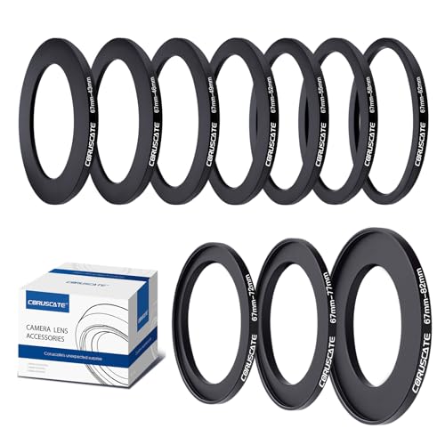 10Pcs 67mm Filter Ring Adapter Set,Metal Step-Up Ring for All Brands UV ND CPL (67-43mm,67-46mm,67-49mm,67-52mm,67-55mm,67-58mm,67-62mm,67-72mm,67-77mm,67-82mm)
