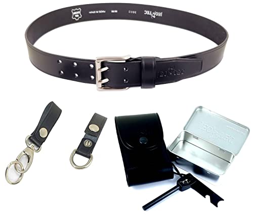 JEO-TEC Leather Bushcraft Belt Kit Set with 5 accessories for hiking camping fishing and outdoor activities - Belt for Men Handmade in Spain