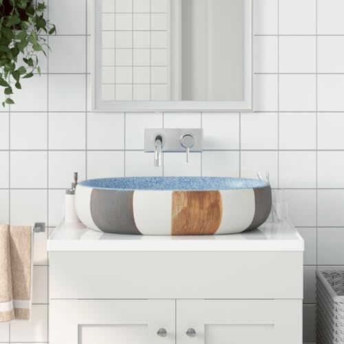 Vetnasa Lavabo sobre encimera Ovalado cerámica Multicolor 59x40x14 cm Bricolaje, Fontanería, Piezas para fontanería, Lavabos y fregaderos, Lavabos Azul 12,95 KG