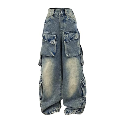 Kids Cargo Pants Girls Washed Denim Pants 5-14 Years Old