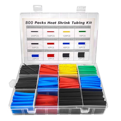 Labmilon 800 Stück Schrumpfschlauch Set, Schrumpfschläuche, Heat Shrink Tube, Isolierschlauch Kabel, 5 Farben 12 Größen, 2:1 Schrumpfverhältnis, Ideal für Elektrische Isolierung und Drahtverbindungen