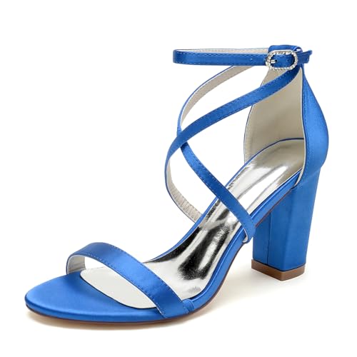 Sandales à Talons épais en satin bleu pour éviter de souffrir aux mariages