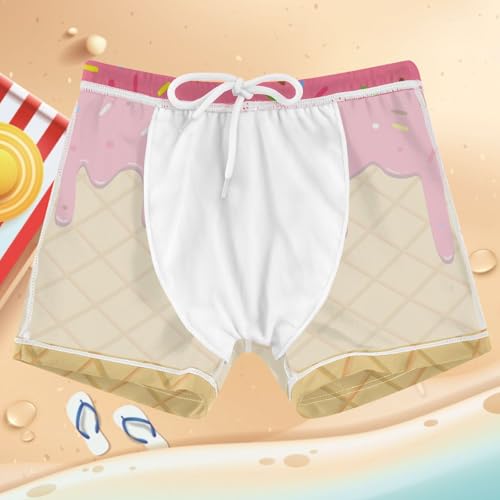 Boys Swim Trunks Quick Dry Bathing Suit Pink Ice Cream Cone Melted Toddler Swim Shorts Boardshorts Swimwear 3-104