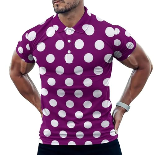 Polo de golf pour homme imprimé pois violets et manches courtes