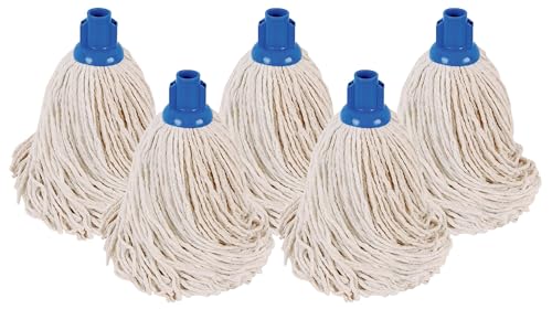 Abbey No.16 Socket Cotton Mop heads Replacement Pack of 5 – Super Absorbent String Mop Universal Screw On Socket - Floor Cleaning Heavy Duty mop head (Blue)