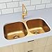 LQS 32” x 18” Gold Kitchen Sink, Undermount Kitchen Sinks, 50/50 Double Bowl Stainless Steel Sinks with Accessories