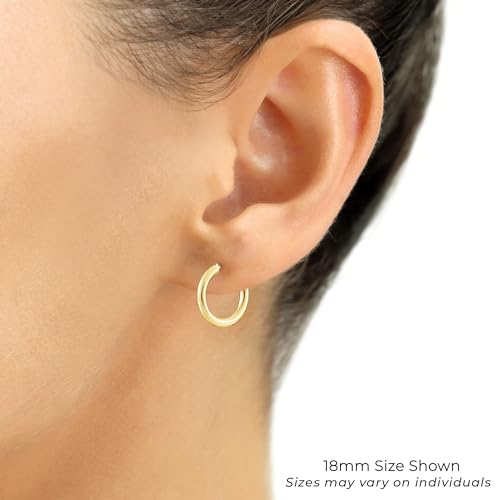 Image of 14k Yellow Gold Classic Shiny Polished Round Hoop Earrings, 3mm tube