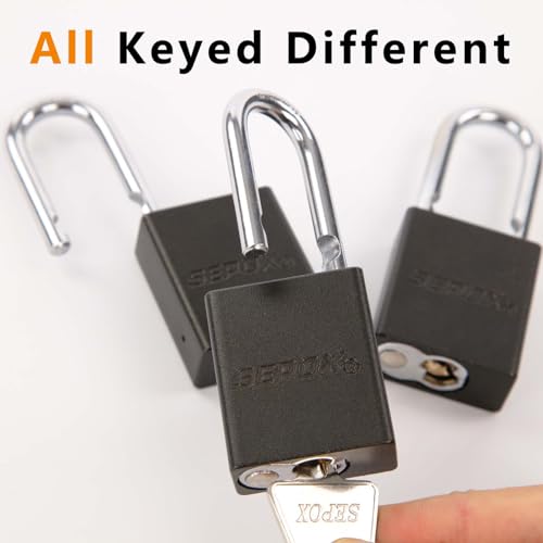 Image of SEPOX 24-Pack Black Aluminum Padlocks, 1-1 /2 inch Long Shackle | Lightweight spark-proof alum, Keyed Different, 3 keys each. Long shackle fits thick gates. For asset control, fence /storage.