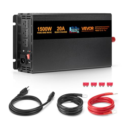 VEVOR Sump Pump Battery Backup System, 1500W, Auto Switches to Battery Inverter for Continuous Sump Pump Operation, Pure Sine Wave, LCD Display, for Basement Protection Emergency and Power Outage
