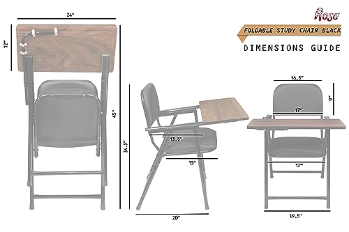 Image of ROSE Folding Chair with Writing Pad | Adjustable Cushion Seat | Work from Home, Study, School & College (Black)
