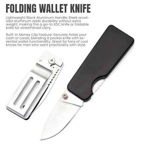 SZCO 2.5″ Money Clip Folding Pocket Knife – Stainless Steel Blade, Black Aluminum Handle | Slim EDC Knife for Men & Women, Folding Wallet Knife, Small Pocket Knife with Clip-Lock Utility Blade - Thumbnail 5