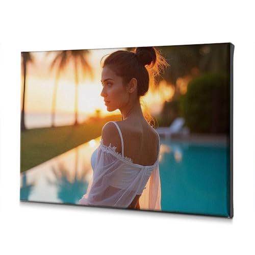 Tableau salle à manger toile Femme en robe blanche coucher de soleil déco murale