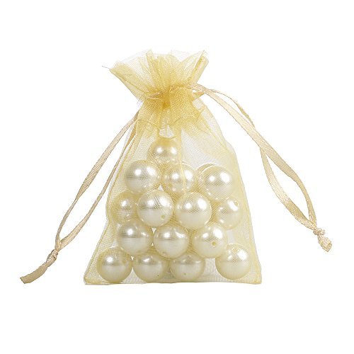Ling's moment 3x4 Inch Sheer Organza Gift Candy Bags (100, Gold