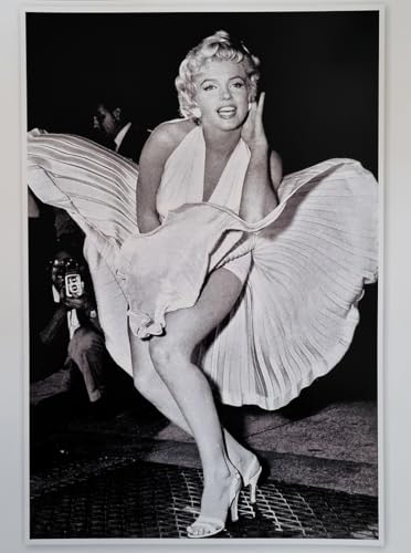 KUSTOM ART Póster decorativo de parede série atores celebrados Marilyn Monroe com vestido branco com fotógrafos impressão artística em papel patinata 40 x 30 cm sem moldura