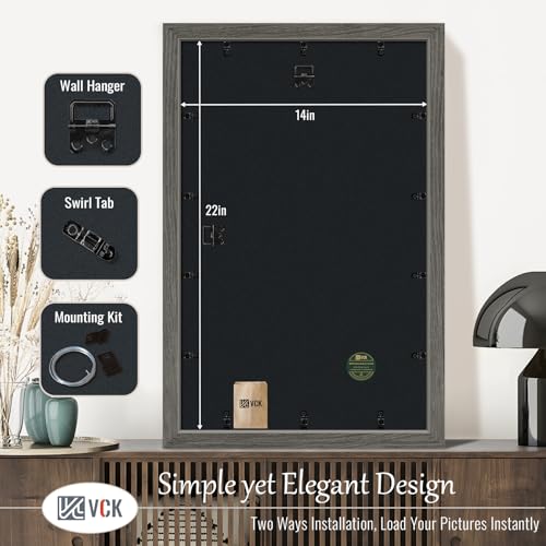 Image of VCK 14x22 Frames 3 Pack, Gray Grey Poster Frame MDF Wood with Polished Plexiglass, Wall Mounting Horizontal & Vertical Display