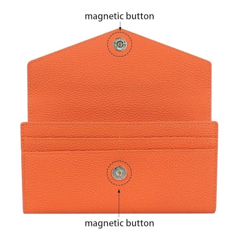 Envelop Long Wallet - RFID Blocking Simple Solid Color Multi-card Slots Card Holder Genuine Leather Purse 2480 (Orange)4