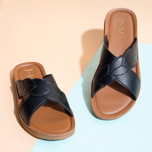 Image of BELLA Women Fashion Flat Slip On Black Sandal | Durable | Stylish | Comfortable | Slip Resistant | Lightweight and Breathable