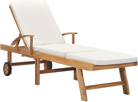 Pool Lounge Chairs,Lounge Chair Outdoor Furniture,Sun Lounger with Cushion Solid Teak Wood Cream,Sunbathing Chairs for Adults,Tanning Chair for Deck