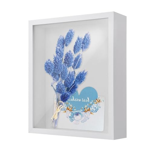 Marcos con Profundidad, 22 x 27 cm Marco de Fotos de Madera, Marco de Caja de Sombra para Pared y Mesa, Marcos para Cuadros 3D, Marco de Objeto Rellenable para Medalla Recuerdo Flor (Blanco 5CM)