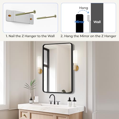 Image of USHOWER Bathroom Mirrors for Over Sink, Metal Frame Rectangle Mirror, Modern Farmhouse Vanity Mirror, Wall Mounted for Bedroom, Living Room, Entryway Remodel & Upgrade, Matte Black, 24 x 36 Inch