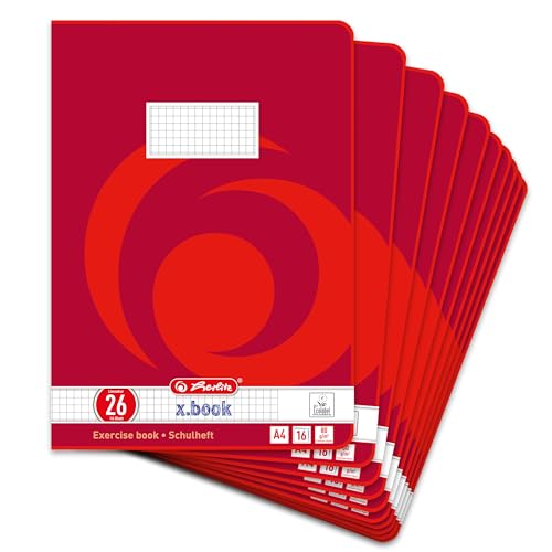 Herlitz Schulheft (A4 kariert mit Rand Lineatur 26) 16 Blatt 10er Packung